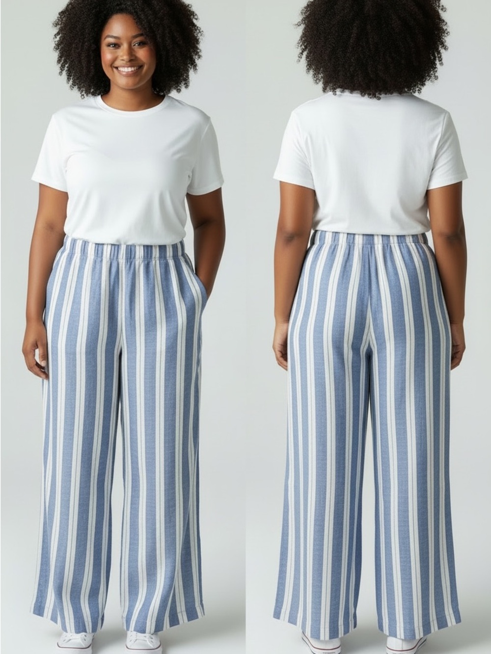 Old Navy Blue and White Vertical Stripe Wide-Leg Pants